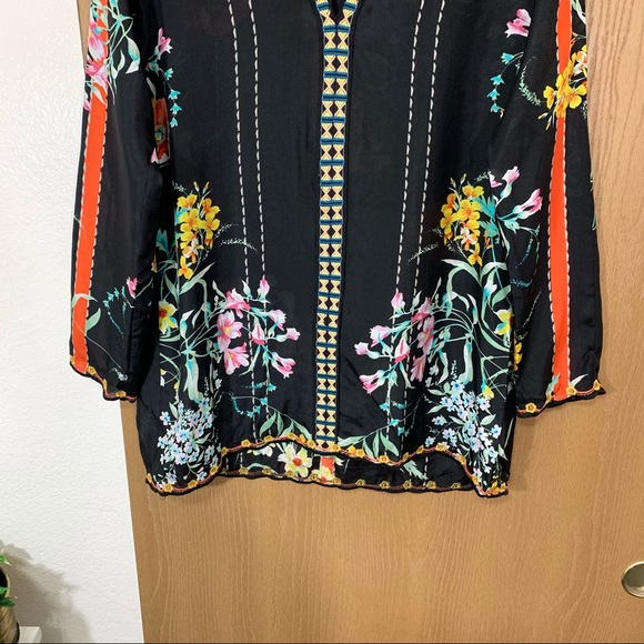 JOHNNY WAS EULIA SILK FLORAL TUNIC BLOUSE TOP - Picture 6 of 13